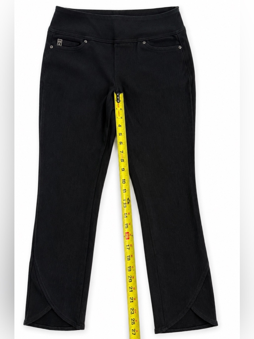 Belle by Kim Gravel Jeggings Size 2 Black Pull-On Stretch Pants Tulip Hem - Picture 7 of 8